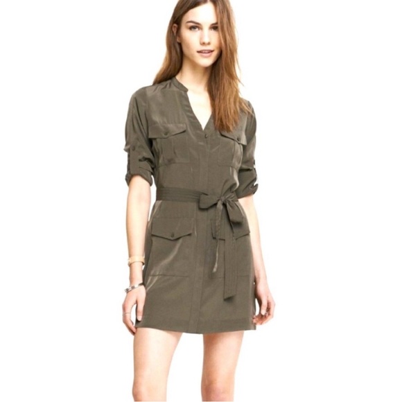 Express Button Down Shirt Dress - Green - Size M - Picture 1 of 9